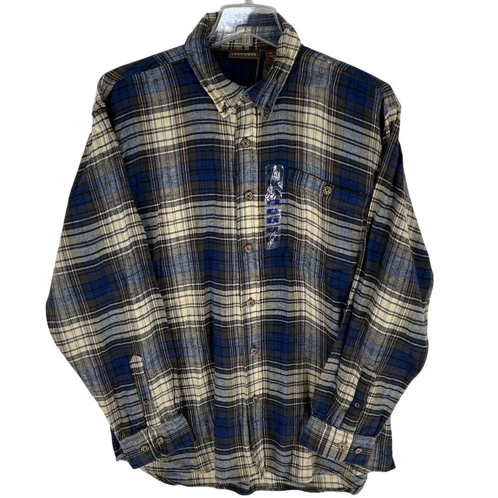 BlueStream‎ Outdoors Men's Blue Plaid Long Sleeve Button Up Shirt XL 100% Cotton